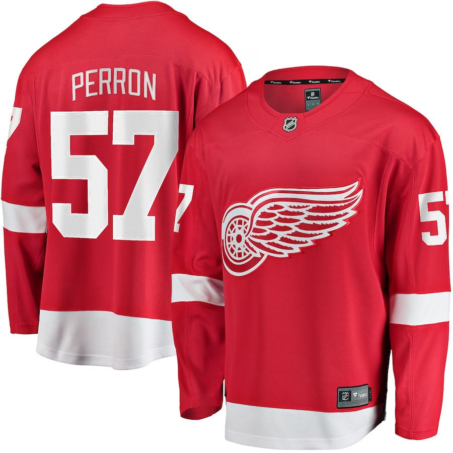 Men Detroit Red Wings 57 David Perron Fanatics Branded Red Home Breakaway Player NHL Jersey